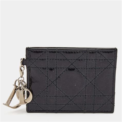 Lady Dior Zipped Card Holder Black Patent Cannage 